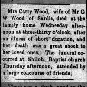 Carry Wood death notice
