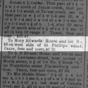 Mary Edwards
property taxes owed
May 19th 1894
Selma, Alabama