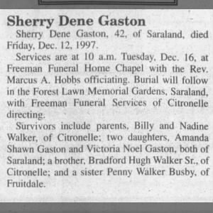 Obituary for Sherry Dene Walker Gaston